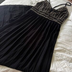Lulus black pleated maxi dress with gold bead